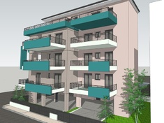 New four-storey apartment building with basement and pilotis