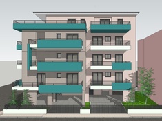 New four-storey apartment building with basement and pilotis