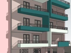 New four-storey apartment building with basement and pilotis