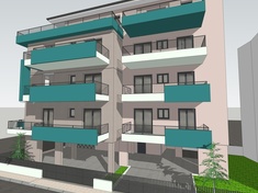 New four-storey apartment building with basement and pilotis