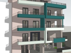 New four-storey apartment building with basement and pilotis