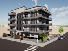 Three storey apartment building with basement and commercial space on ground floor