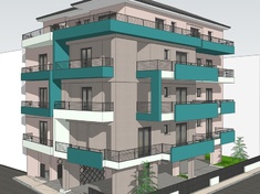 New four-storey apartment building with basement and pilotis