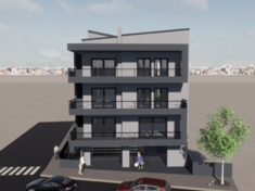 Three storey apartment building with basement and commercial space on ground floor