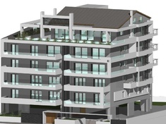 New five-storey apartment building with pilotis and basement